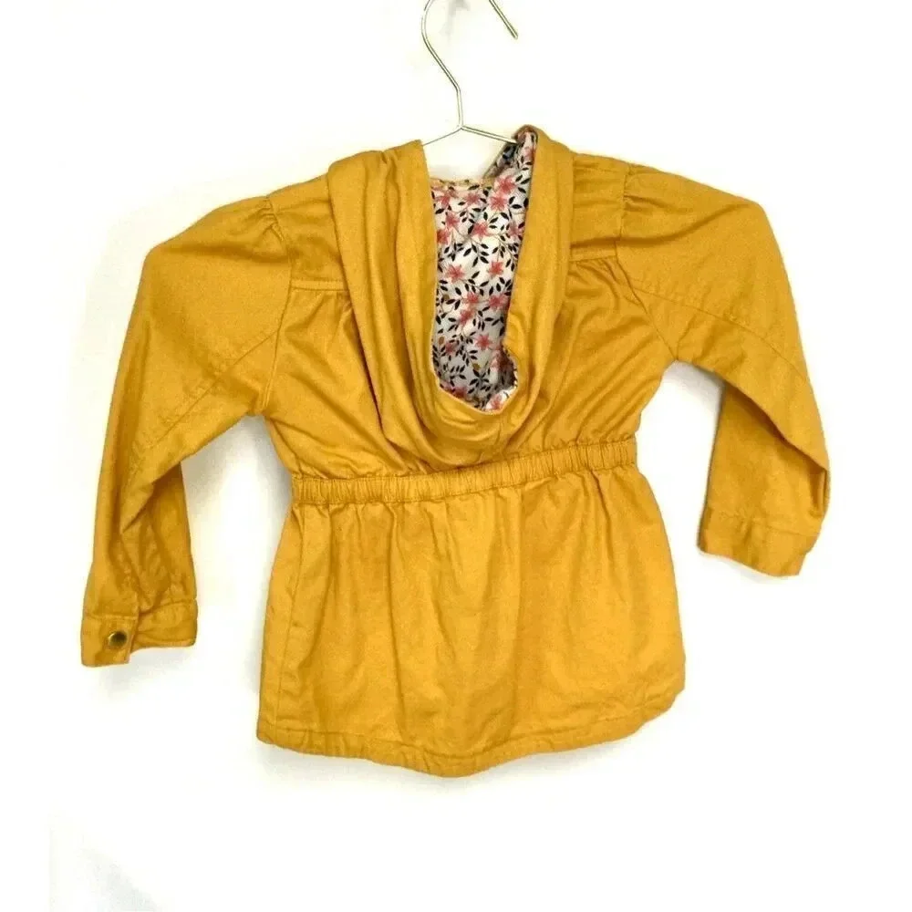 Little Lass Girls Yellow Elastic Waist Full Zip Hooded Anorak‎ Jacket Size 5
